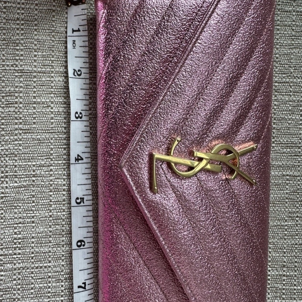 Authentic Shiny Matalic Pink YSL Yves Saint Laurent Wallet Genuine Leather - Picture 16 of 17